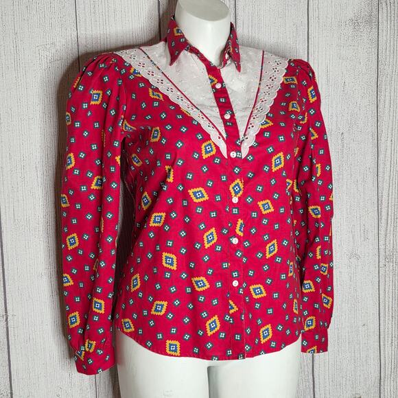VTG Circle T Square Dance Western Shirt – Eyelet Yoke, sz 13/14 - Picture 2 of 8